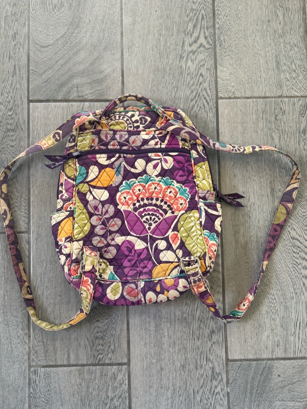 Vera Bradley Quilted Floral Patchwork Backpack in Purple, Teal, Yellow - Picture 3 of 6